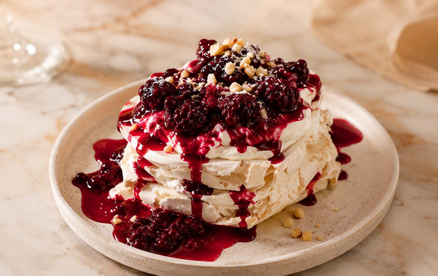 Pavlova con composta di more